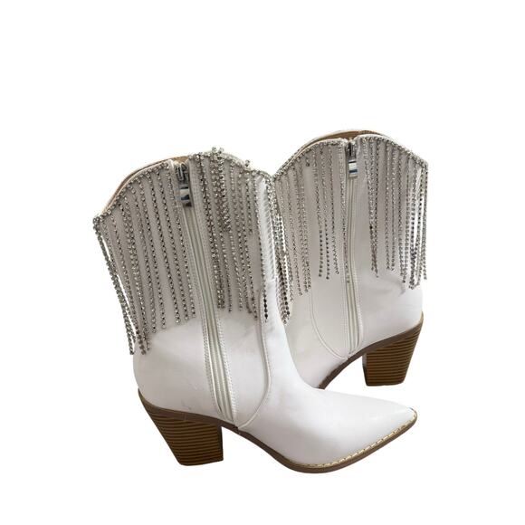 Berness‎ Cow Girl Boots Size 5.5 Pointed Toe Block Heel Rhinestone Fringe - Picture 6 of 11